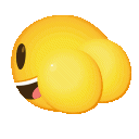 a yellow smiley face with a pink tongue sticking out and a smile on it .