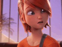 a close up of a cartoon character 's face with red hair and freckles