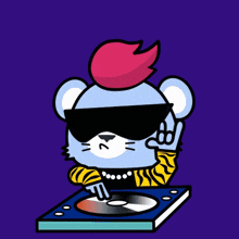 a cartoon drawing of a bear wearing sunglasses and a tiger shirt with the word cham above him