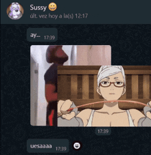 a screenshot of a text message between sussy and uesaaa