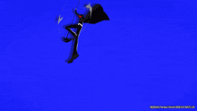 a drawing of a man holding a sword with a blue background