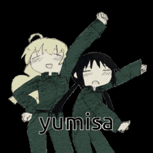 a couple of anime characters with the word yumisa in the corner