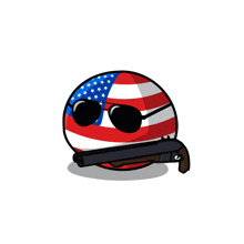 a cartoon illustration of an american flag ball with sunglasses and a shotgun