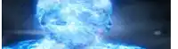 a computer generated image of a person 's face is glowing in blue light .