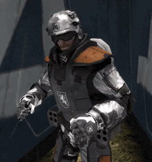 a soldier with a lion on his helmet is holding a gun