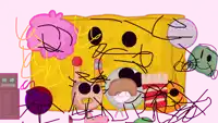 a group of cartoon characters are standing around a yellow box