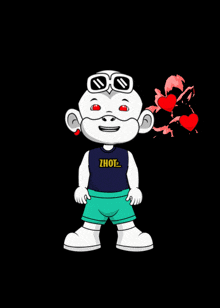 a cartoon character wearing sunglasses and a shirt that says zhot