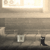 a pixel art drawing of a cat and a box with the letters bb on it