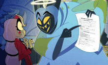 a cartoon character holding a job application form