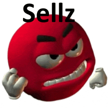 a red smiley face with the word sellz written above it
