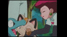 a woman and a cat are standing next to each other in a cartoon scene .