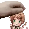 a hand is holding a little girl 's head in a pixel art style .
