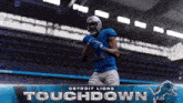 a detroit lions touchdown advertisement with a football player