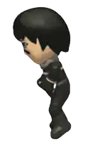 a cartoon character with black hair and a mustache is standing in front of a white background