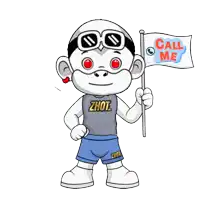 a cartoon of a monkey holding a flag that says call me