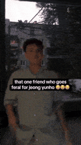 a picture of a person with a wolf mask on their face with the caption that one friend who goes feral for jeong yunho