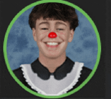a boy with a red nose and a maid outfit