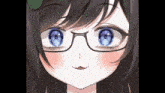 a close up of a anime girl wearing glasses .