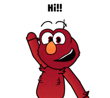 elmo from sesame street says hi with his hand
