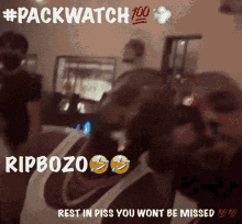 a picture of a man with the words rip bozo rest in piss you won t be missed