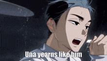 a man with blue hair and a white shirt says una years like him