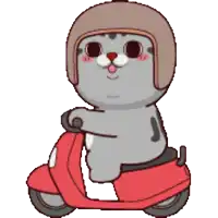 a cartoon cat is wearing a helmet and riding a red scooter