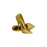 a pair of gold high heels with a black sole