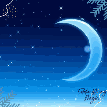 a drawing of a crescent moon with the words " eddie young magic " on the bottom