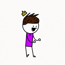 a stick figure with a crown on his head and a purple shirt