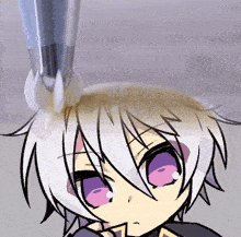 a drawing of a boy with purple eyes and white hair