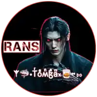 a man with red eyes and the word rans on his face