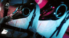 a close up of a person wearing a mask and a belt