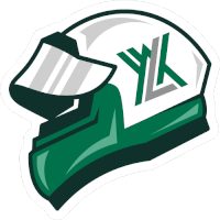 a green and white helmet with the letters ylk on the front