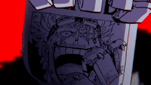 a close up of a drawing of a man with a beard and a huge mouth