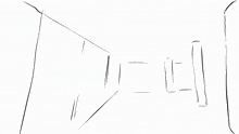 a black and white drawing of a person with a red ribbon around their eyes