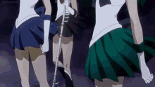 three anime girls are standing next to each other and the word kissanime is on the bottom left
