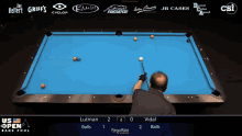a pool table sponsored by jb cases and csi