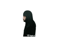 a man with a beard is wearing a black jacket with a hood and the website viggle.al is below him