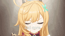 a close up of a anime girl with the words cici core written below her