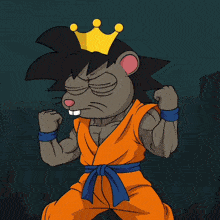 a cartoon of a mouse dressed as a lion with a crown on its head