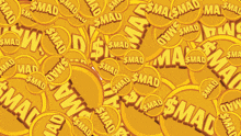 a pile of gold coins with the word mad on them