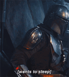 a man in a helmet is saying " wants to sleep "