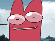 a cartoon drawing of a red object with big eyes