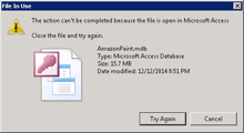 a close the file and try again message in microsoft access