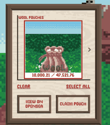 a pixel art of a wool pouch with a graph showing the amount of wool