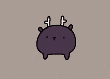 a cartoon drawing of a purple sheep with antlers on a brown background .