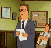 a cartoon of a man holding a piece of paper