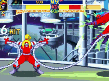 a video game with omega red fighting magneto