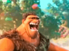 a close up of a cartoon character with his mouth open and a balloon in his hand .