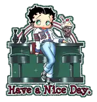 betty boop is sitting at a bar with a sundae and the words have a nice day